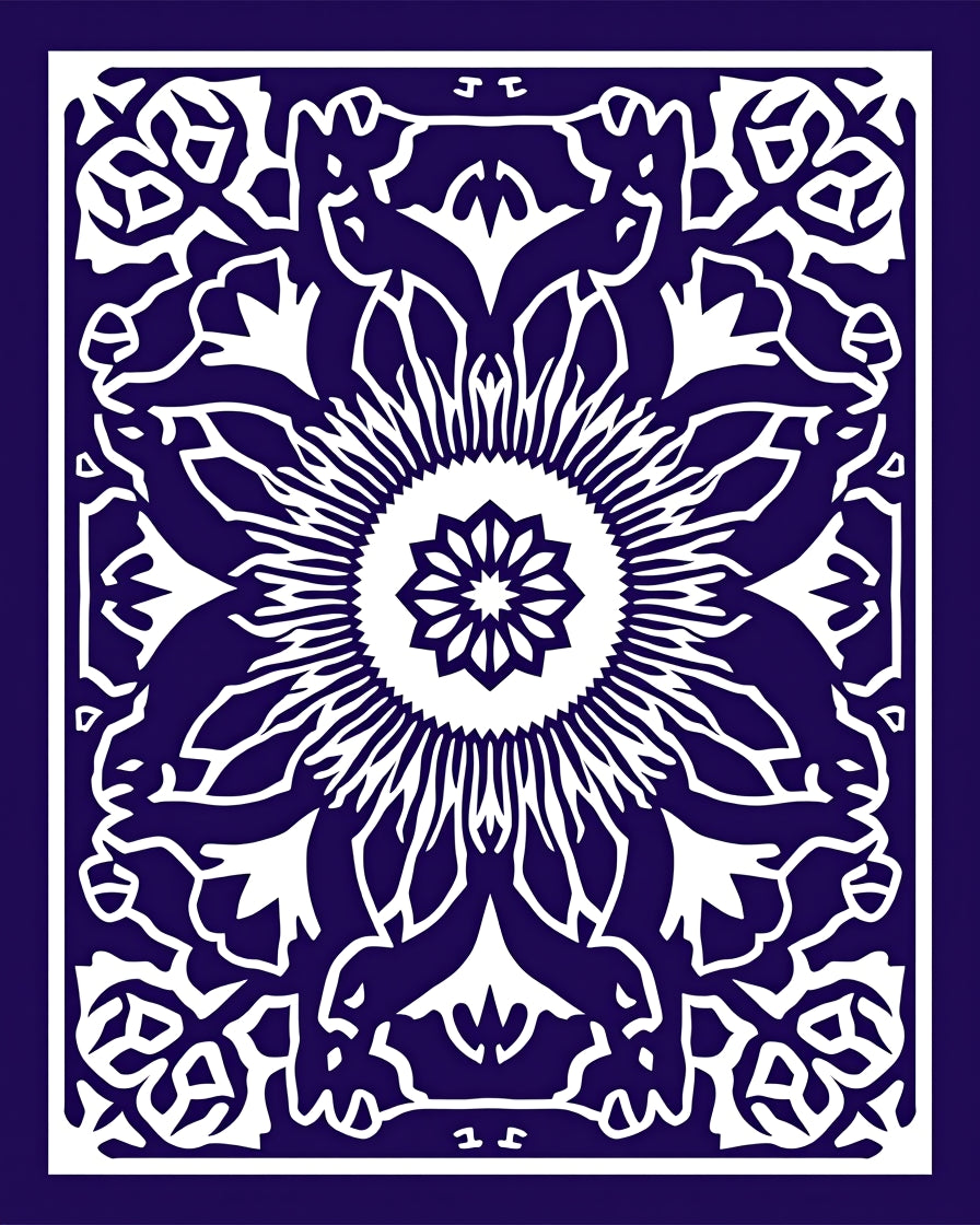 Deep Indigo Sunburst Floral Medallion Rug