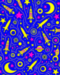 Cosmic Yellow Rocket Moon Stars Rug