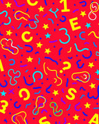 Retro Red Alphabet and Number Collage Rug