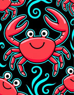 Cute Red Crab Swirls On Black Rug