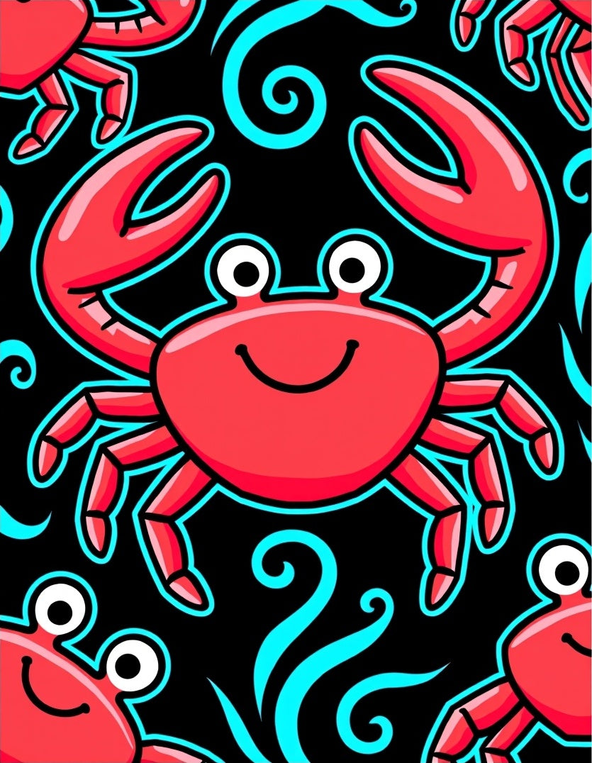 Cute Red Crab Swirls On Black Rug