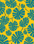 Teal Leaf Burst Yellow Tropical Rug