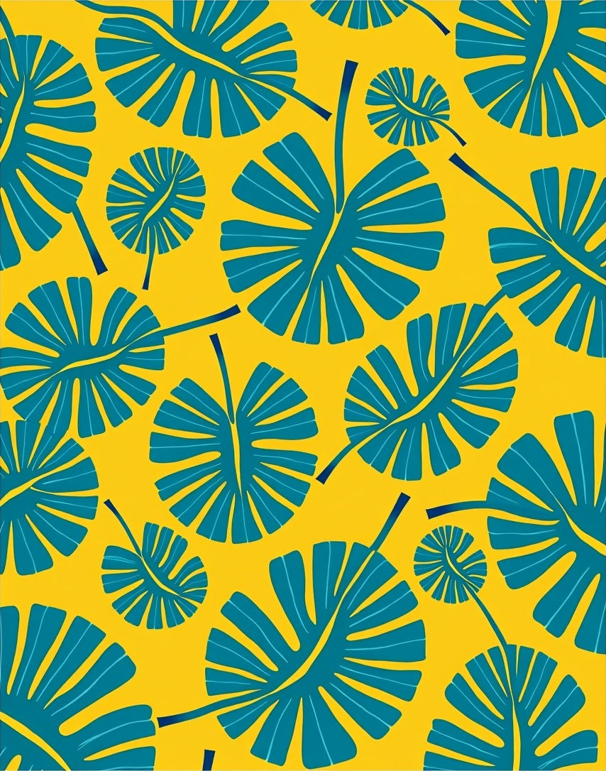 Teal Leaf Burst Yellow Tropical Rug