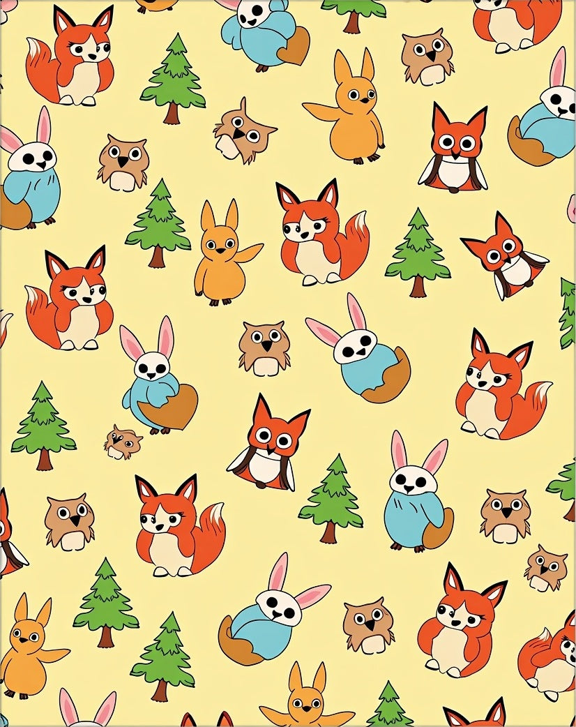 Whimsical Woodland Creatures Orange Fox Bunnies Owls Rug