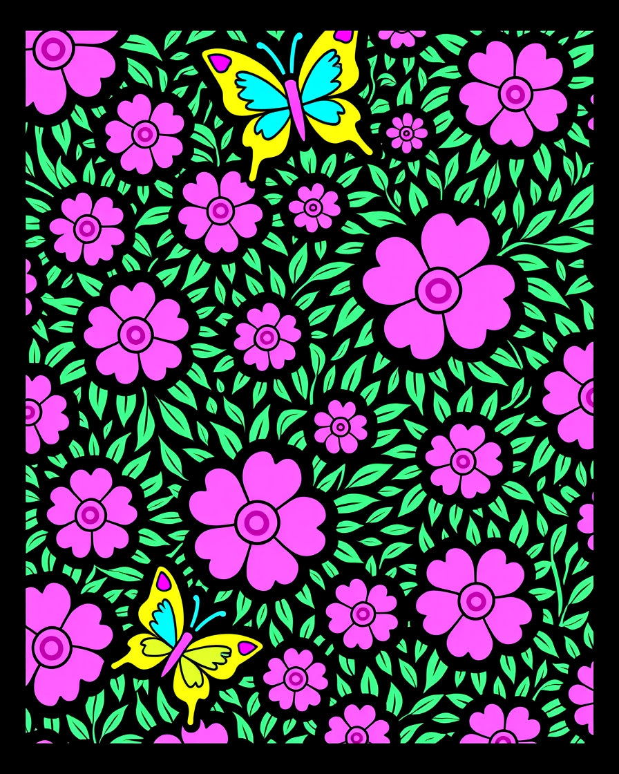 Pink Floral Garden Butterfly Illustration Rug