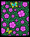 Pink Floral Garden Butterfly Illustration Rug