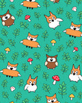 Woodland Creatures Green Leafy Teal Rug