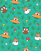 Woodland Creatures Green Leafy Teal Rug