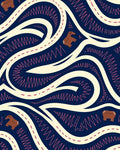 Navy Cream Brown Winding Road Animals Rug