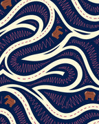 Navy Cream Brown Winding Road Animals Rug