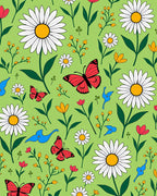 Whimsical Red Butterfly Daisy Garden Rug