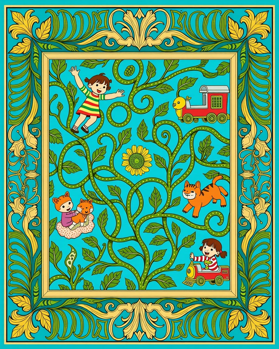 Whimsical Teal Garden Playtime Rug