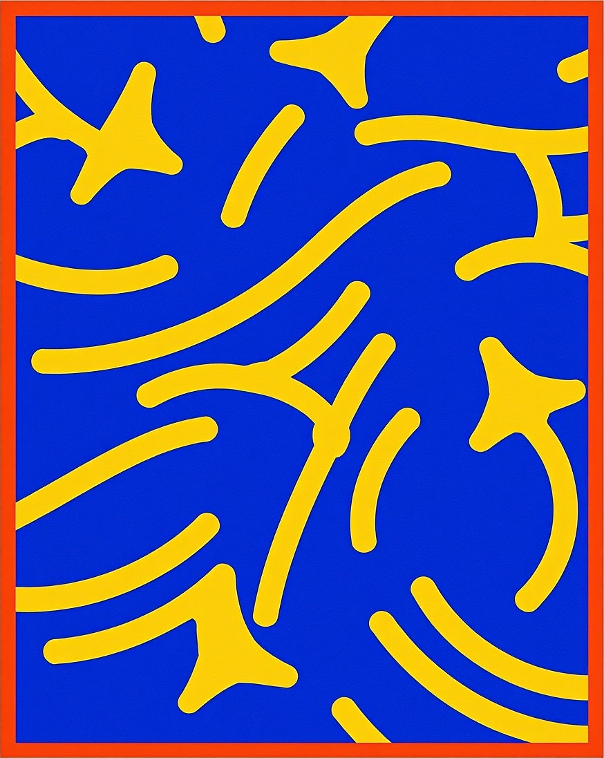 Bright Blue Yellow Organic Shapes Rug