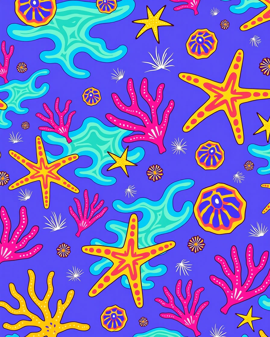 Vibrant Coral Starfish Undersea World Rug