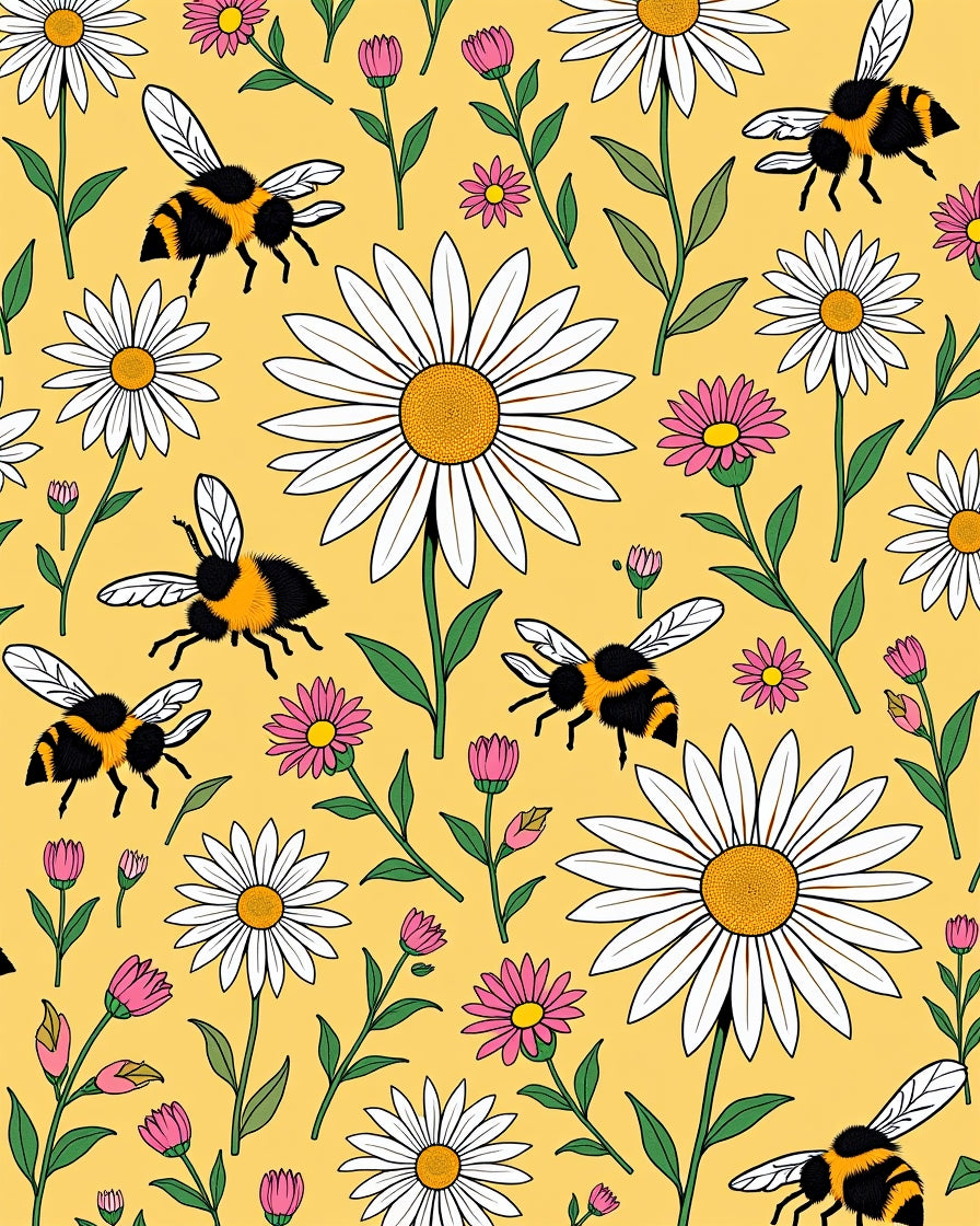 Bumblebees And Daisies Field Rug