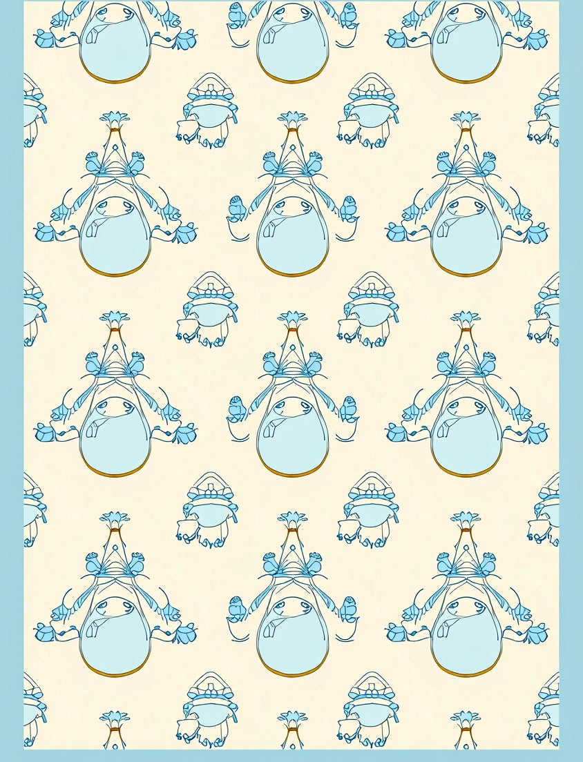 Whimsical Blue Character Repeating Pattern Rug