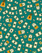 Golden Money Bags Dollar Bills Teal Rug