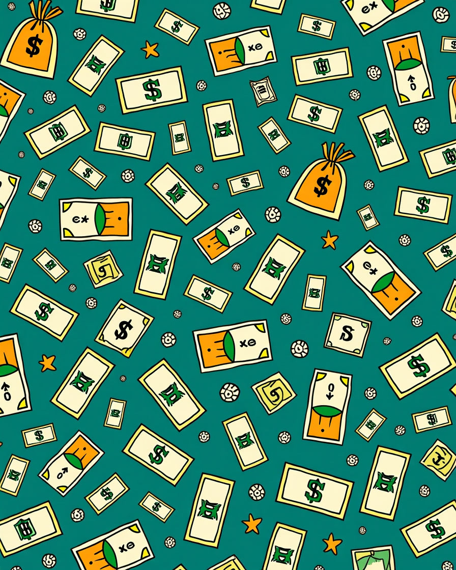 Golden Money Bags Dollar Bills Teal Rug