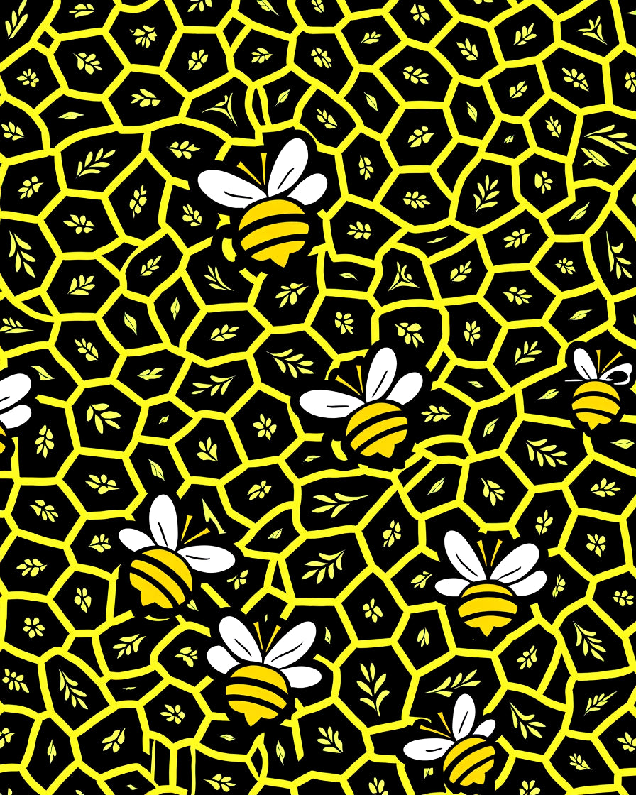 Black Yellow Bee Honeycomb Garden Rug