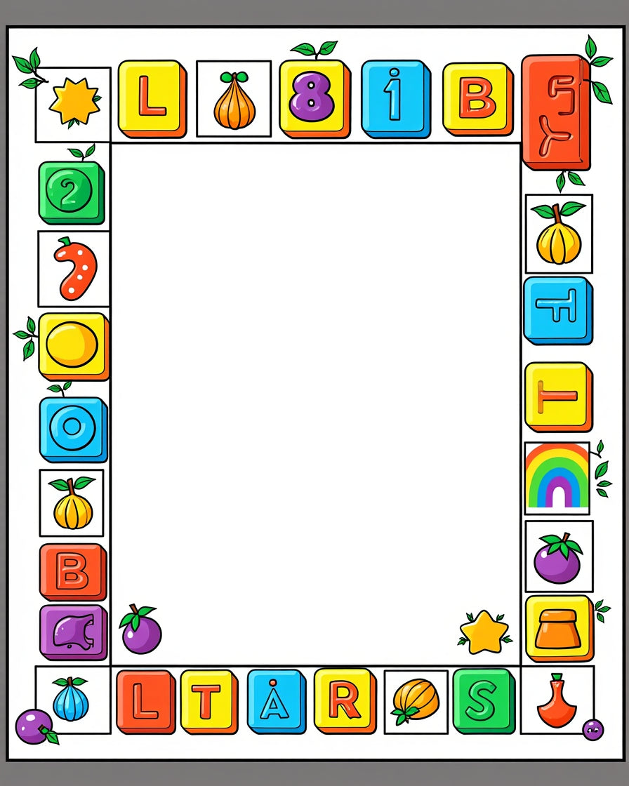 Colorful Alphabet Fruits and Shapes Border Rug