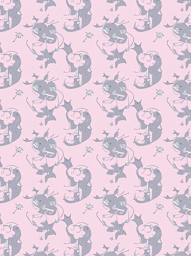 Charming Pink Elephant Whimsical Repeat Rug