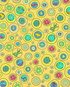 Whimsical Sunny Yellow Circle Collage Rug
