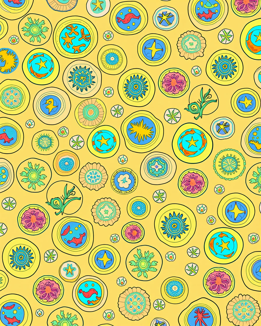 Whimsical Sunny Yellow Circle Collage Rug