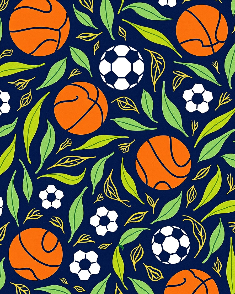 Orange Basketball Soccer Leaf Medley Rug