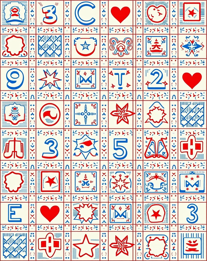 Red White Blue Graphic Geometric Icons Rug