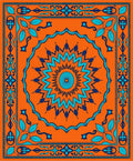 Vibrant Orange Turquoise Medallion Border Rug