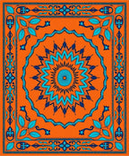 Vibrant Orange Turquoise Medallion Border Rug