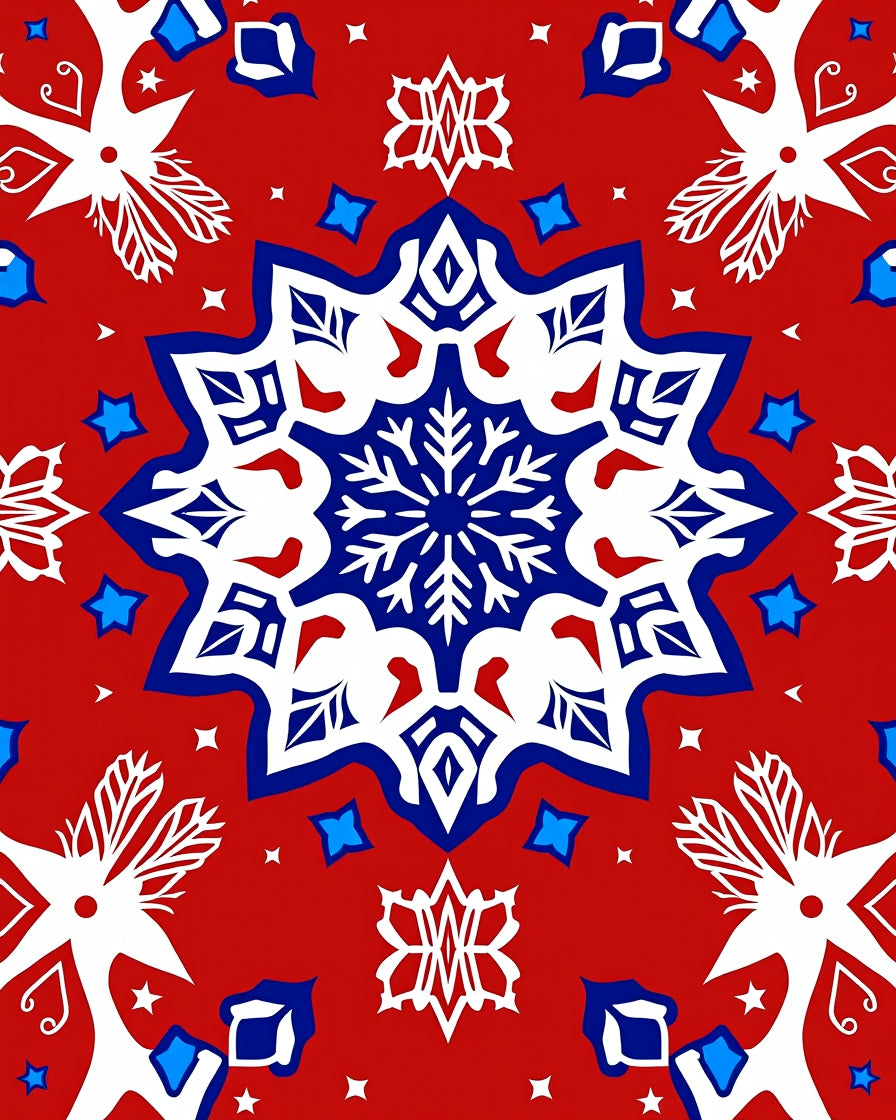 Crimson Starburst Medallion White Blue Rug