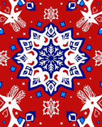 Crimson Starburst Medallion White Blue Rug