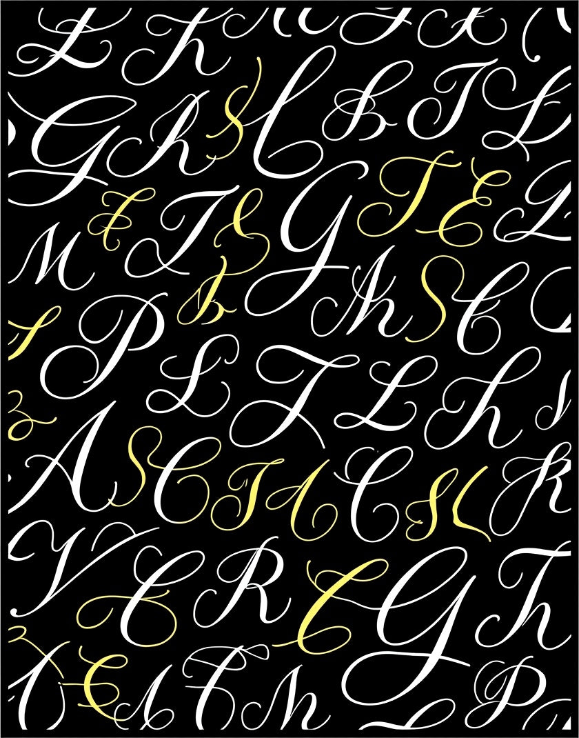 Monogram Black White Yellow Script Letters Rug