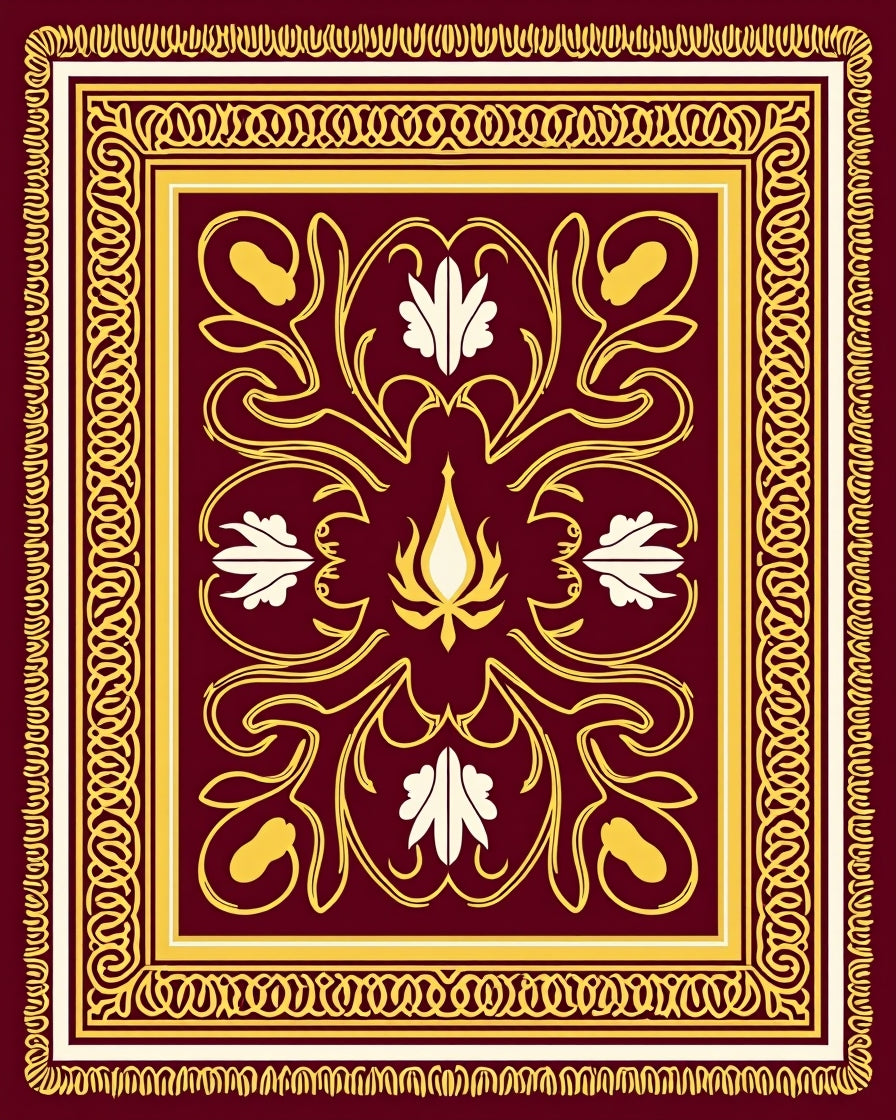 Rich Burgundy Floral Gold Medallion Rug