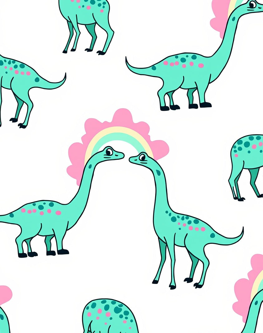 Playful Teal Dinosaur Rainbow Whimsy Rug