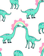 Playful Teal Dinosaur Rainbow Whimsy Rug