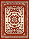 Rich Crimson Medallion Mandala Border Rug