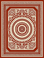 Rich Crimson Medallion Mandala Border Rug