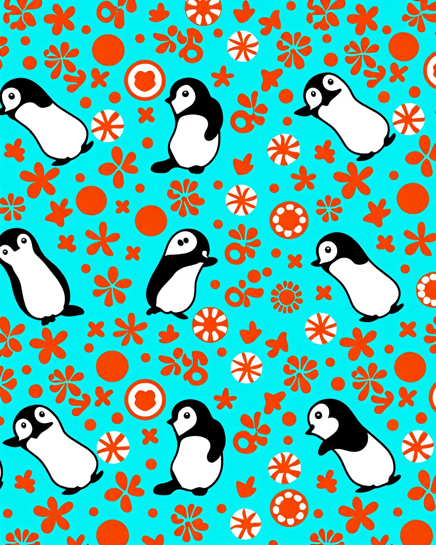 Cute Penguin Floral Whimsical Cyan Rug