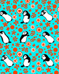 Cute Penguin Floral Whimsical Cyan Rug