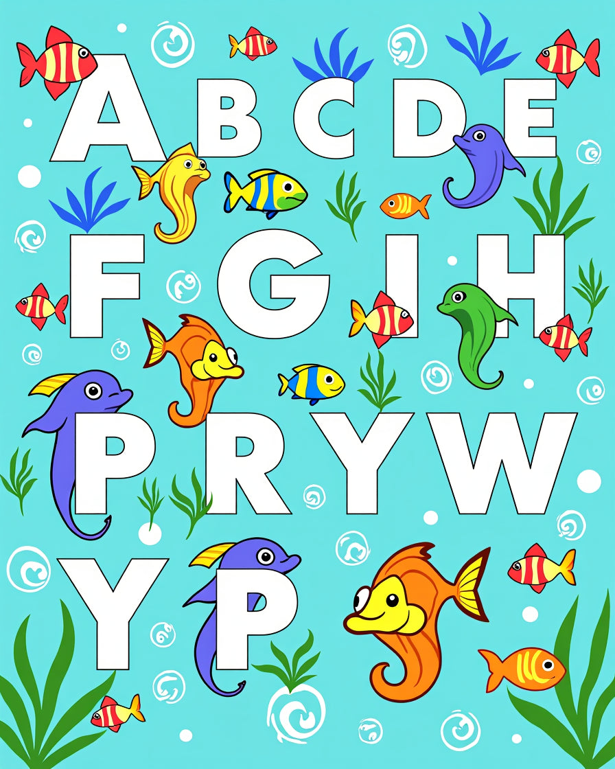 Ocean Alphabet with Cute Fish Rug