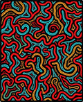Vibrant Red Aqua Swirl Maze Rug
