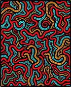 Vibrant Red Aqua Swirl Maze Rug