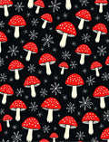 Whimsical Red Mushroom Black Background Rug