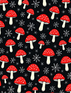 Whimsical Red Mushroom Black Background Rug