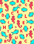 Red Seahorses Aqua Fish Letters Rug