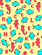 Red Seahorses Aqua Fish Letters Rug
