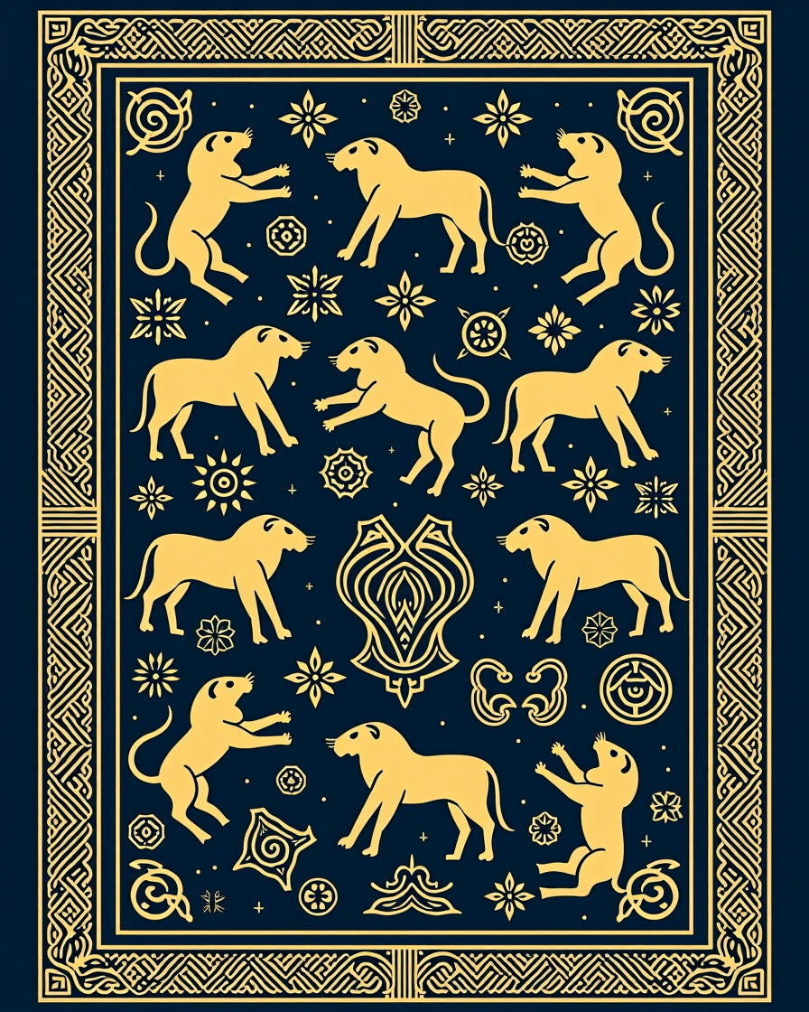 Antique Gold Woodland Animal Medallion Rug