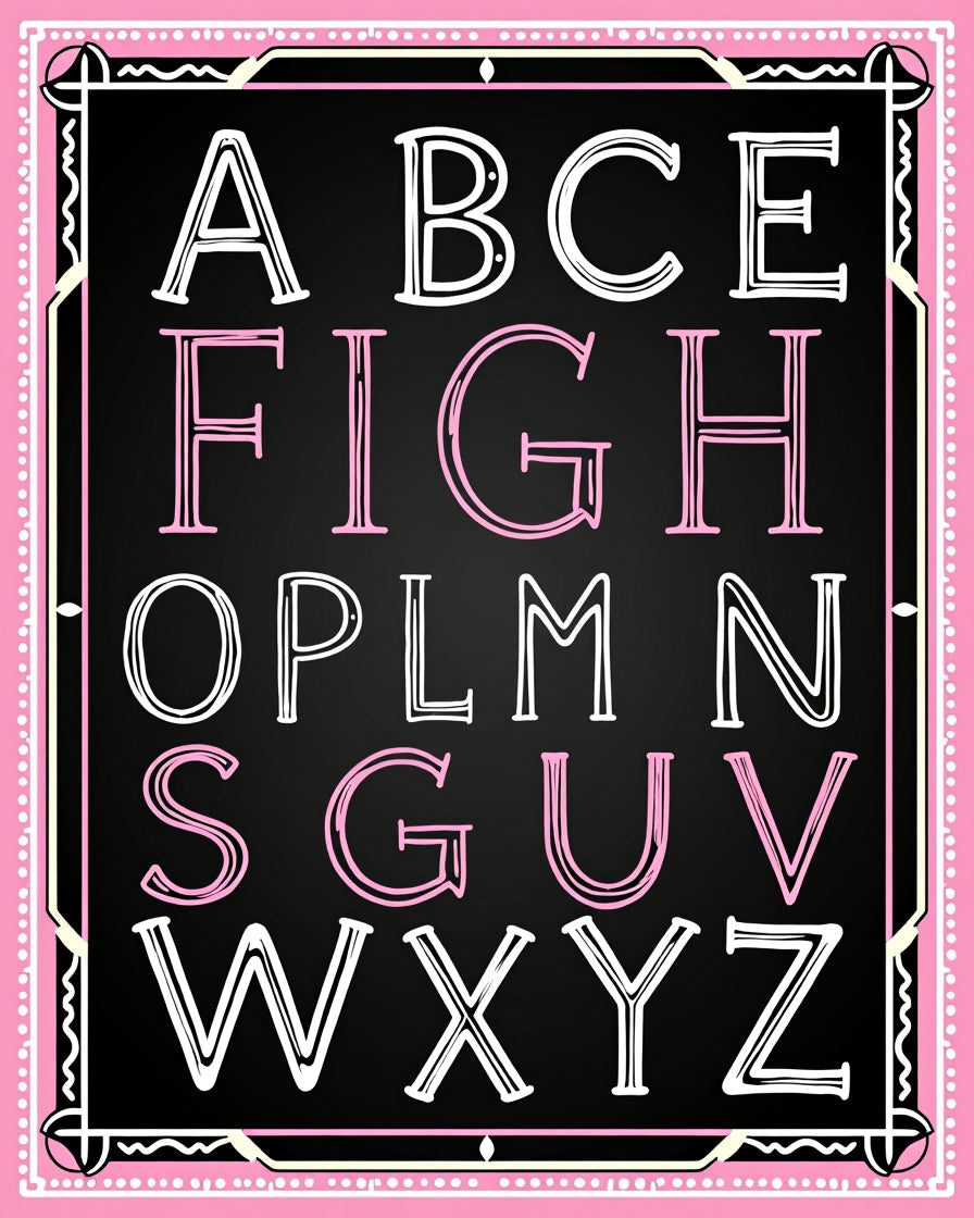 Chalkboard Alphabet Pink Border Rug